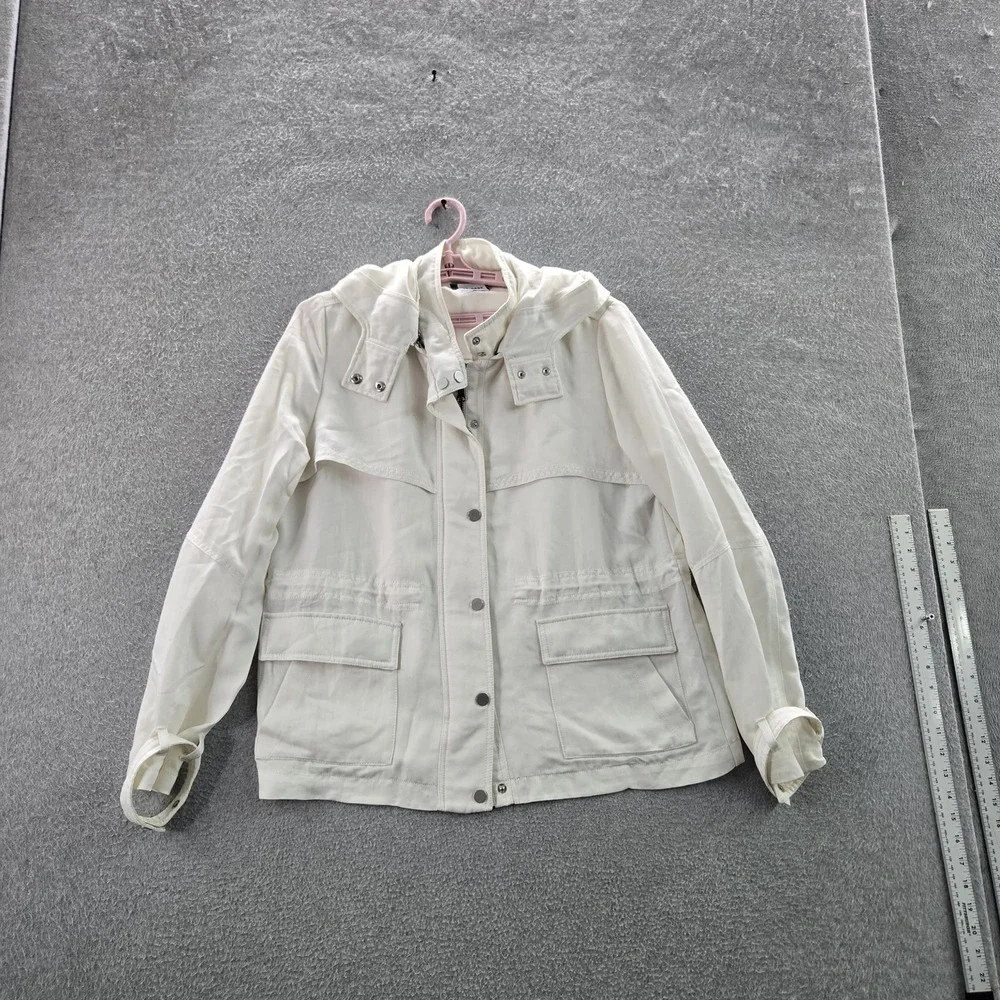Vince Women Jacket M White Anorak Utility Snap‎ Button Zipper